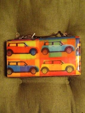 Colorful Pop Art Mini Cooper Car Print Wristlet